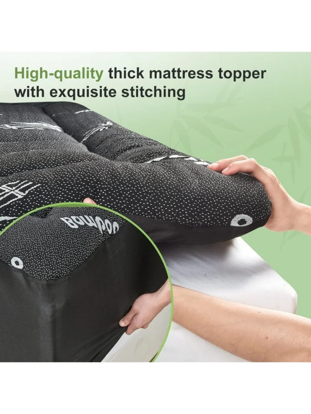 Queen Mattress Topper - Soft Bamboo Pillow Top, Cooling Pad for Back Pain, Deep
